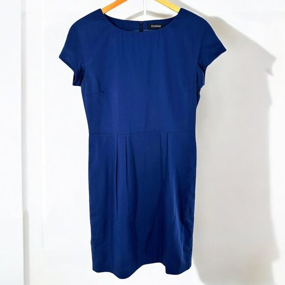 Peserico Navy Blue Cotton Sateen Classic Sheath Dress Size 46 Italy - Picture 2 of 6